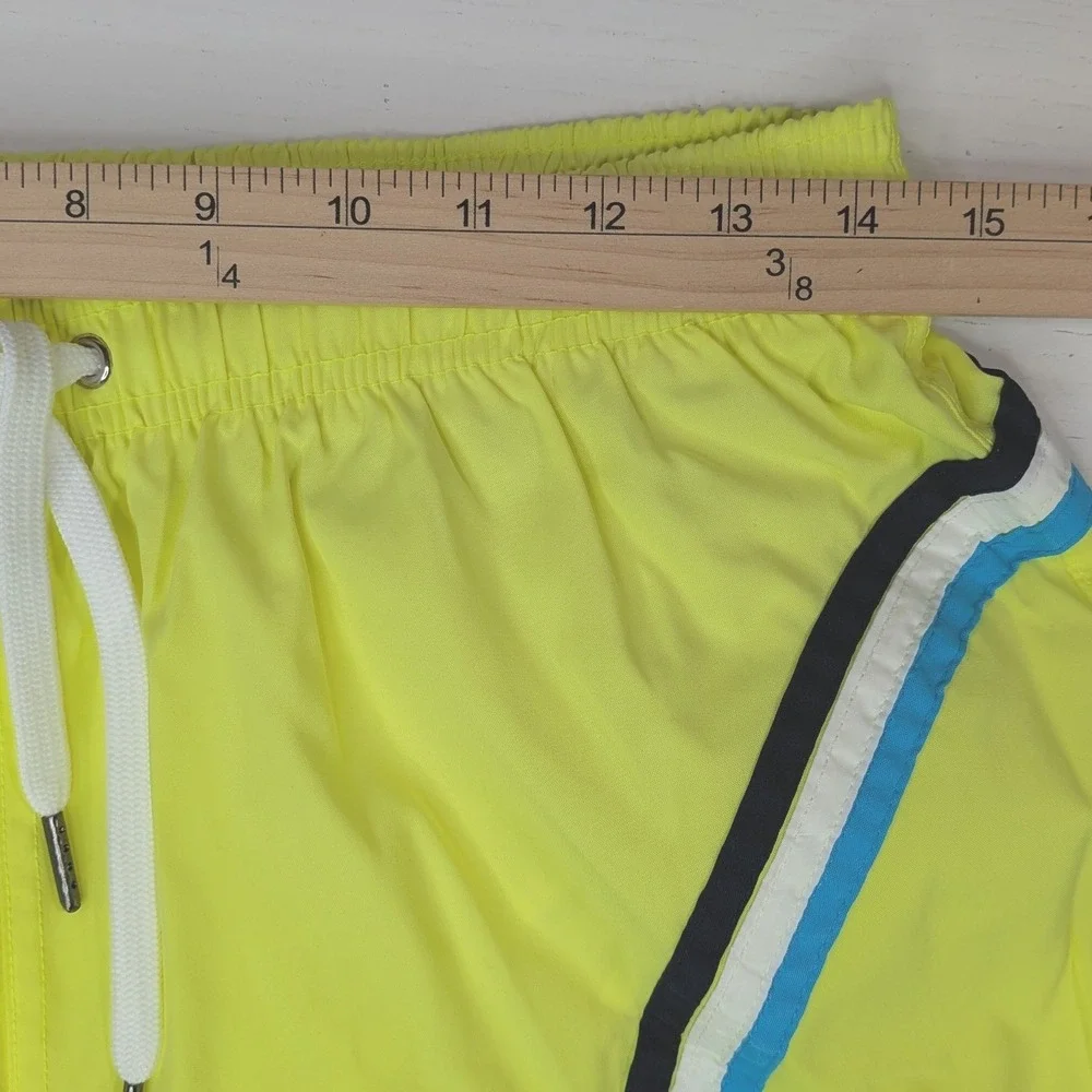 Vintage 80s Sun Britches Swim Trunks Mens M Neon Yellow Stripe NWOT